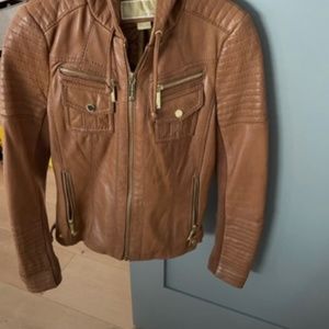 Michael Kors Hooded Leather Moto Jacket
